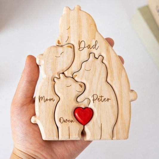 Custom Family Names Handmade Wooden Bear Puzzle - Permagift