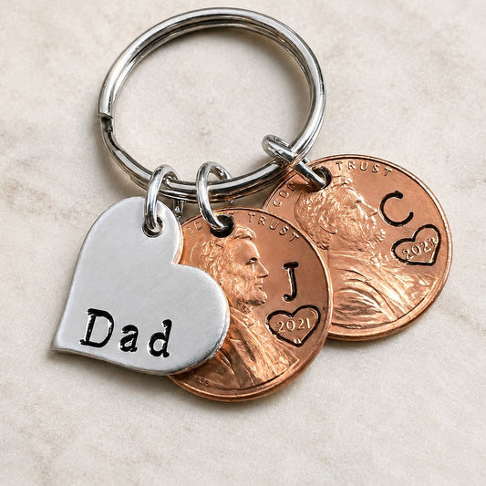 Custom Initials Penny Keychain - Gift For Dad