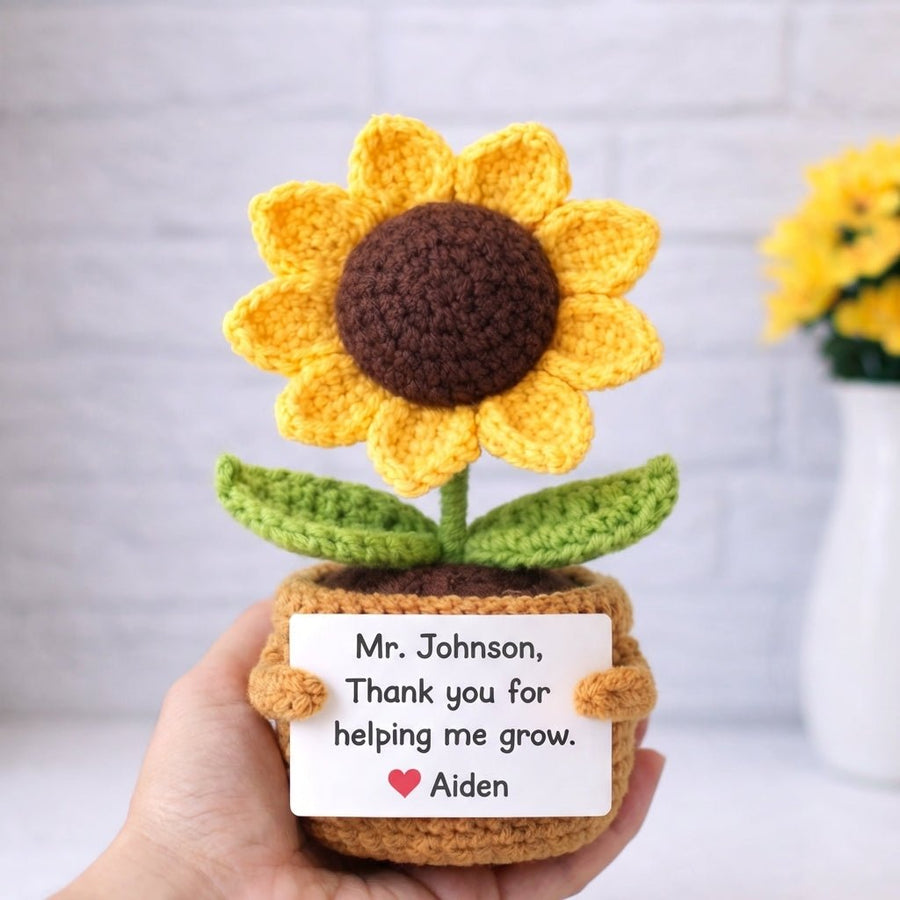 Thanks for helping me grow - Custom Crochet Flower Teacher Appreciation Gift - Permagift